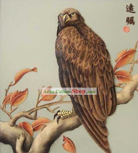 Chinese Classic Hand Carved Wood House Solid Decorative Painting-Hawk