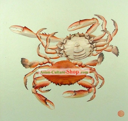 Chinese Classic Hand Carved Wood House Solid Decorative Painting-Crab