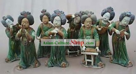 Chinese Classic Archaized Tang San Cai Statue-Tang Dynasty Palace Musicians (Eight Pieces Set)