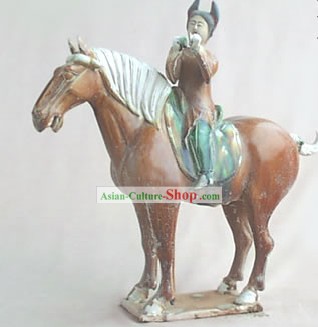 Chinese Classic Archaized Tang San Cai Statue-Tang Dynasty Palace Riding Mädchen