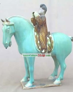 Chinese Classic Archaized Tang San Cai Statue-Tang Dynasty Riding Official