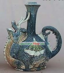 Chinês clássico archaized Tang San Cai Estátua-Dragon e Phoenix Pair Chaleira
