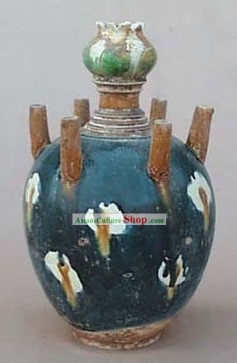 Chinês clássico archaized Tang San Cai Estátua-Six Jar Tubes