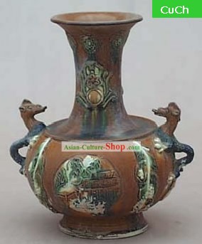 Chino clásico archaized Tang San Cai-Dragon Estatua Ánfora Jar