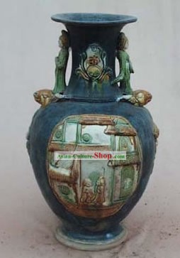 Chinês clássico archaized Tang San Cai Estátua-Tang Dynasty Lady Jar Amphora