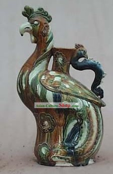 Chinese Classic Archaized Tang San Cai Statue-Phoenix Kettle