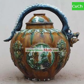 Chinese Classic Archaized Tang San Cai Statue-Dragon Head geformten Griff Kettle