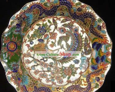 Chinese Classic Cloisonne Craft-Dragon Playing with Phoenix