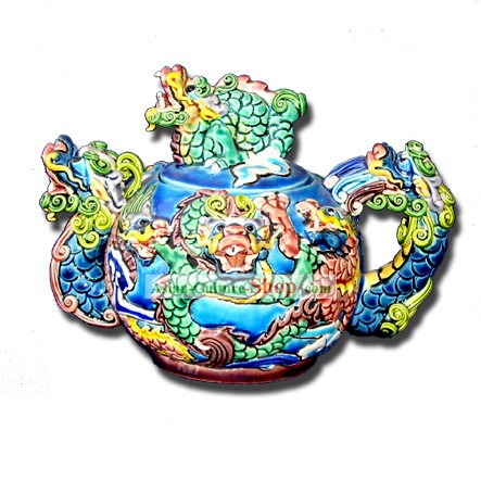 Китайский Кочин Керамика-Nine Dragons дворец Чайник