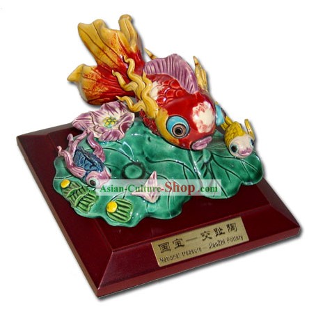 Китайский Кочин Керамика-Lucky Золотая рыбка по зеленому Lotus (средства Ричи и процветающей)