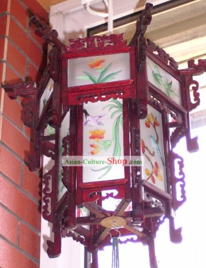 Chinese Two Layers Hand Painted and Carved Palace Flower and Bird Lantern