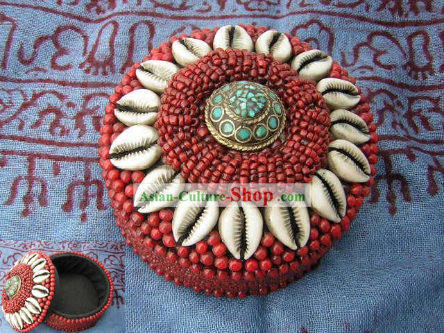 Tibet Red Coral Embroidery Box