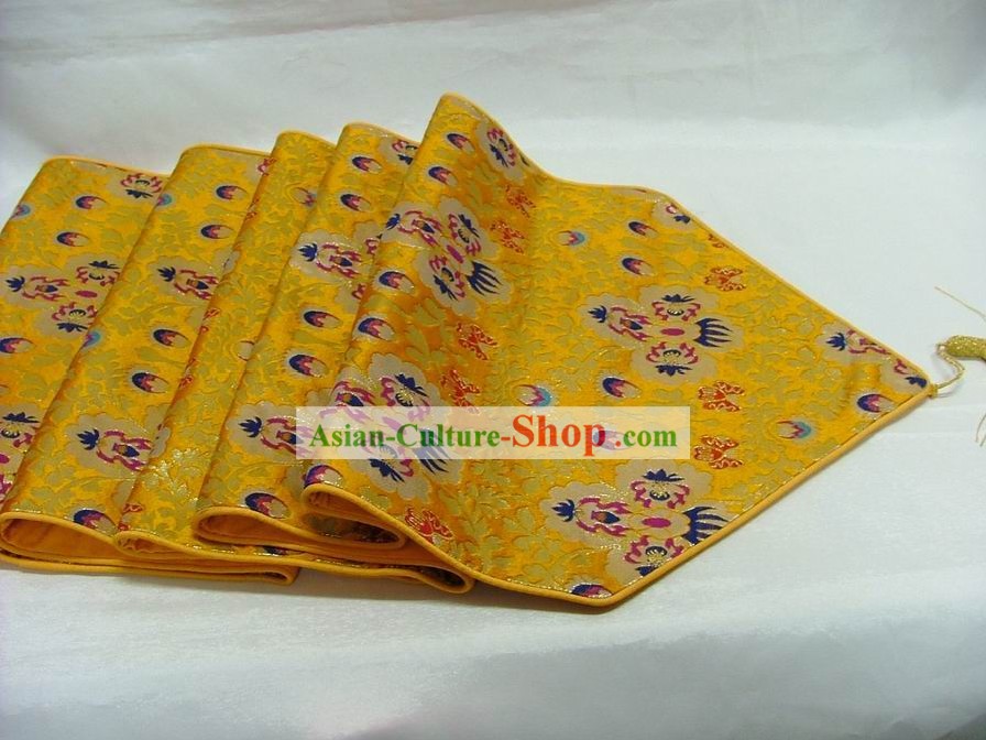 中国の手作りの刺繍黄金デイジーの花のシルクのテーブルクロス
