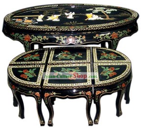 Chinesische Stunning Palace Lackwaren Tisch und Stuhl Set