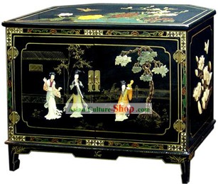 Chinese Palace Lacquer Ware Cabinet-Three Women Playing