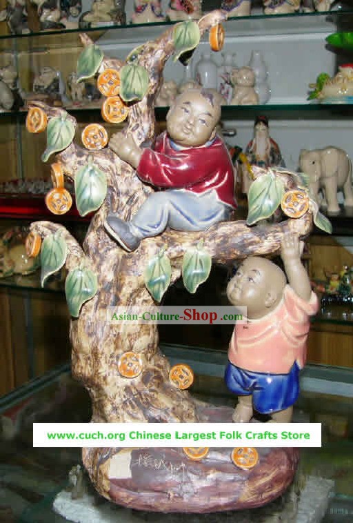 Chinese Hand Made Shi Wan Ceramics-Money Tree