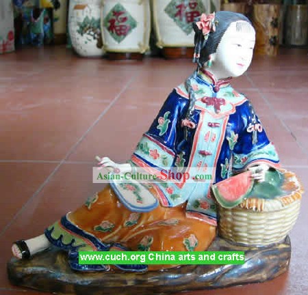 Hand Made Shi Wan Ceramics Statue-Summer Rest