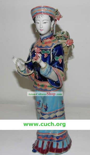 Mão chinês fez Shi Wan Cerâmica Mulher Estátua-Country
