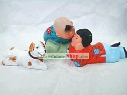 Chinese Hand Made Clay Statue-Youth Kiss