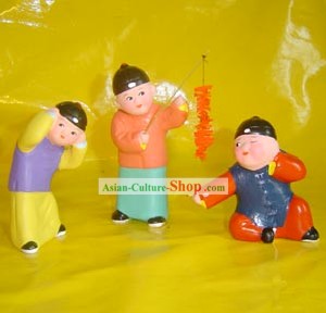 Mão Pequim fez Firecracker Barro Figurine-Playing