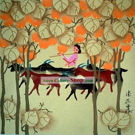 Shan Xi Folk Farmer Painting-Shepherdess