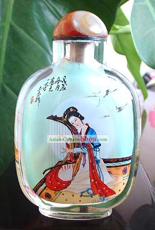 Snuff Bottles With Inside Painting Characters Series-Chinese Ancient Beauty Playing Harp