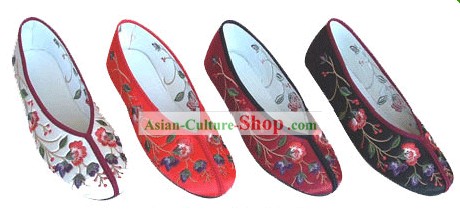 Chinês clássico bordados feitos à mão sapatos-Flowre Tempos