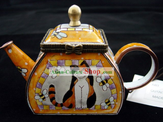 Chinesische Hand Painted Enamel Craft-Cat Playing with Bee
