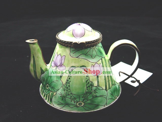 Chinese Hand Painted Enamel Kettle-Lotus and Frog