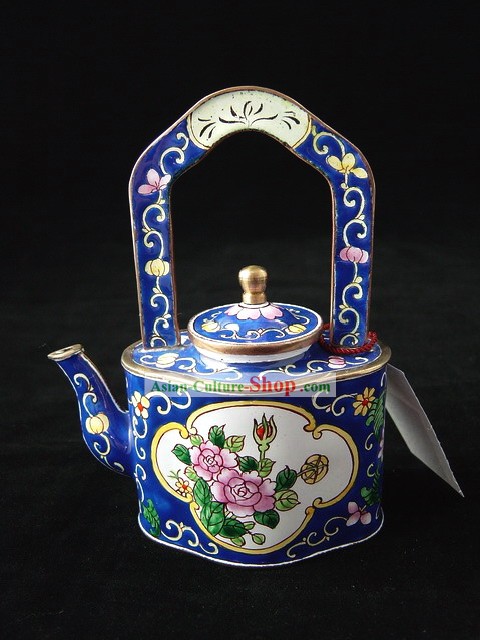 Chinese Traditional Hand Painted Enamel Lifting Kettle-Lotus Beauty