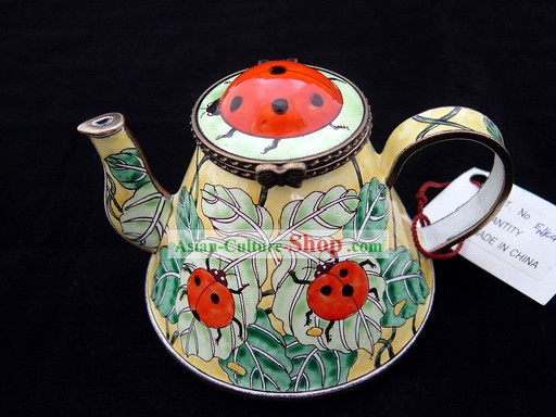 Chinese Hand Painted Enamel Kettle-Red Ladybird Beetle
