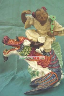 Статуэтка китайского фарфора/Статуя из Ши Ван-Полет на дракона