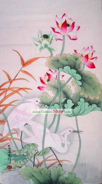 Chinese Traditional Painting-Lotus and Bittern