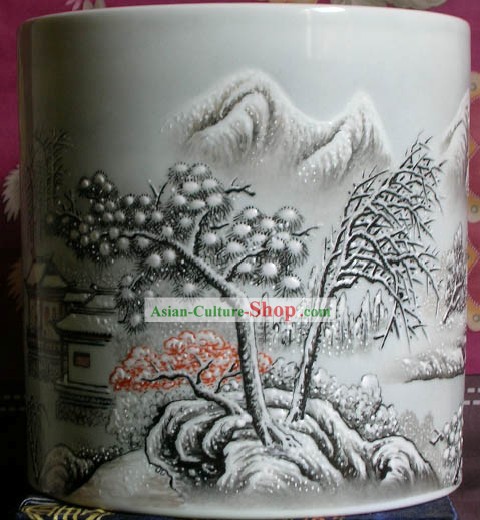 Chinesische Große Jingde Stadt Ceramics Landschaft Schnee Scape Pinsel Pot