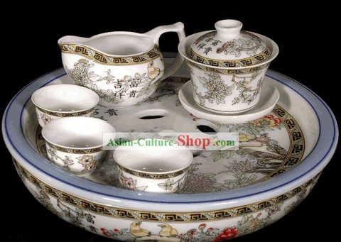 Las riquezas y el honor Kungfu Ciudad Jingde juego de té de porcelana (11 piezas)