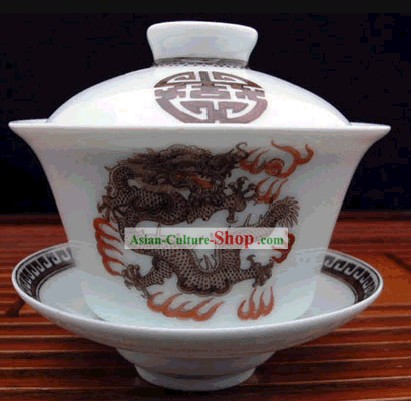 China Porcelana Jingde Masterwork-Dragon King Tea bacia