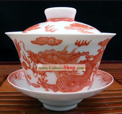 China Porcelana Jingde Masterwork-Dragon bacia do chá Legenda
