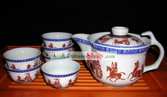 China Jingde Porcelain Hand Painted War Carriage Kungfu Tea Set