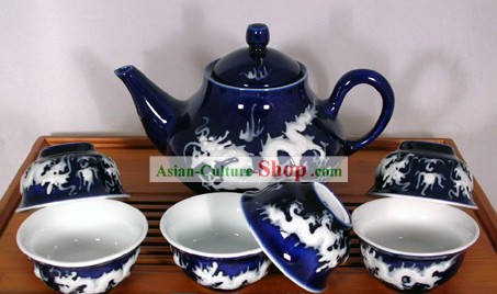 China Jingde Basso Draongs Porcelana relevo Duplo Jogando Bola Tea Set
