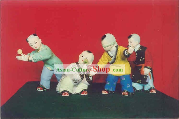 Pintados à mão Artes Escultura de Figurine da argila Zhang-Antiga crianças brincando