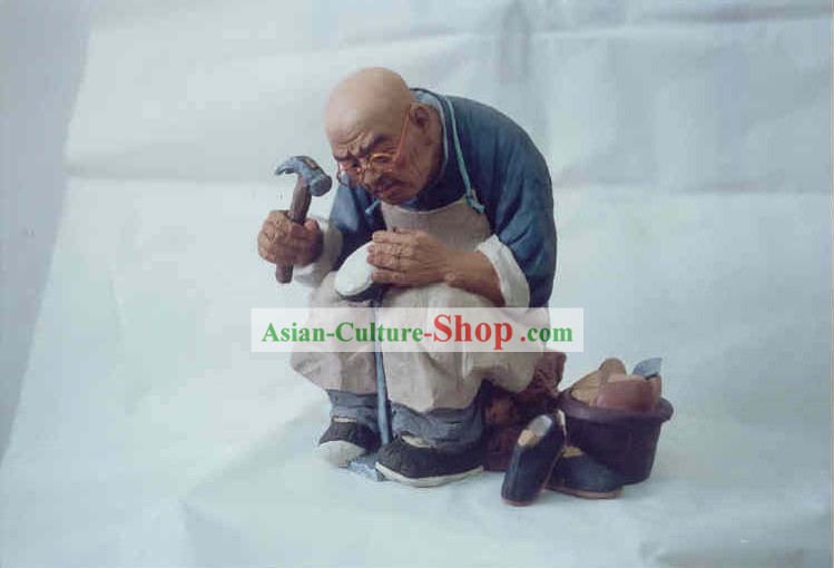 Mão chinesa Arte pintada Escultura de Figurine da argila Criador Zhang Shoe-