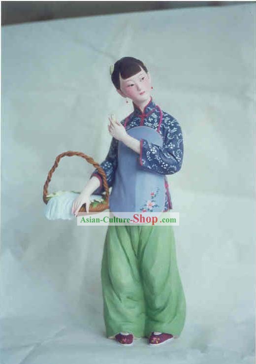 클레이 작은 입상 장 - 국가 소녀 발렁 중국 핸드 페인 티드 조각 예술