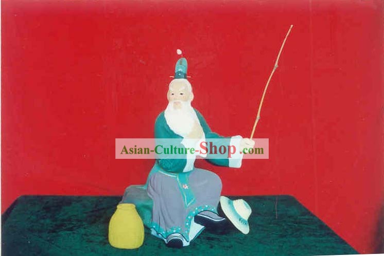 중국어 핸드 클레이의 작은 입상 장 - 낚시 늙은이의 조각 예술을 페인 티드