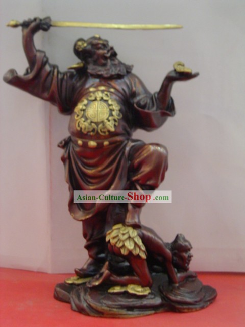 Chinese Classic Brass Statue-Zhong Kui Catching Ghosts