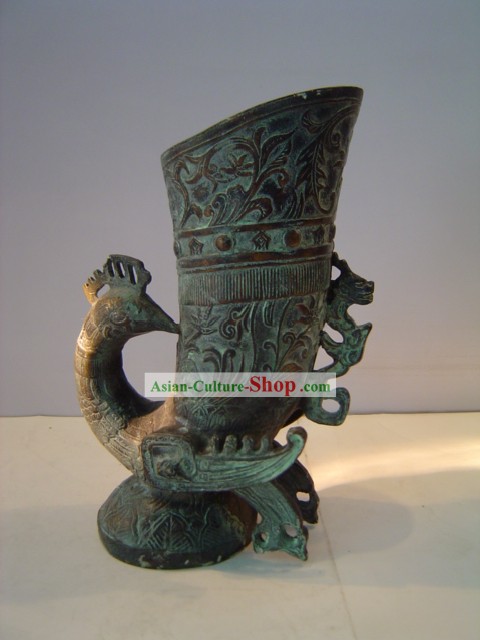 Chinês clássico Bronze Archaize-Ware Antiga Palácio Peacock Cup
