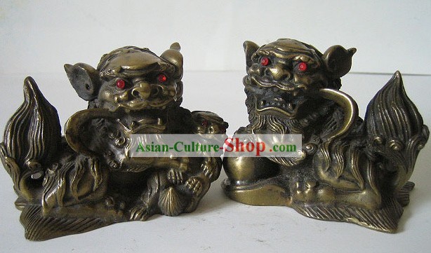Chinese Classic Bronze Palace Lion Pair
