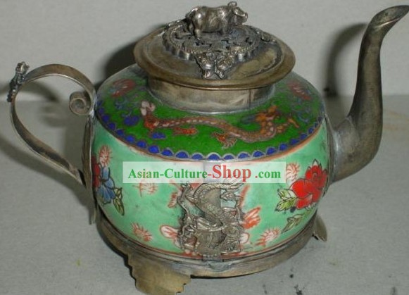 Chinese Classic Dragon Jade und Silber Kettle