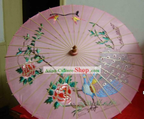 항주 클래식 핸드 자수 피콕 실크 우산