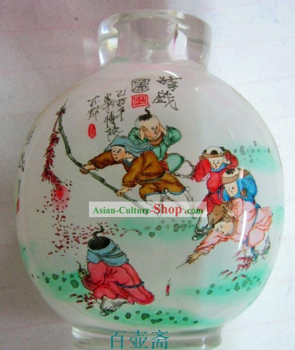 Chinese Classical Snuff Bottle With Inside Painting-Playing Fireworks