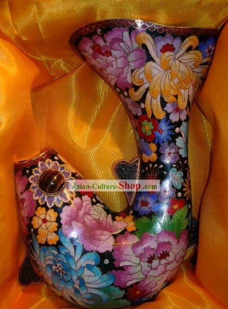 中国の見事なデザインの七宝魚の花瓶